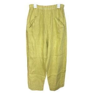 Dorothee Bis 100% Linen Chartreuse Green Straight Leg Pull On Pant France Boho